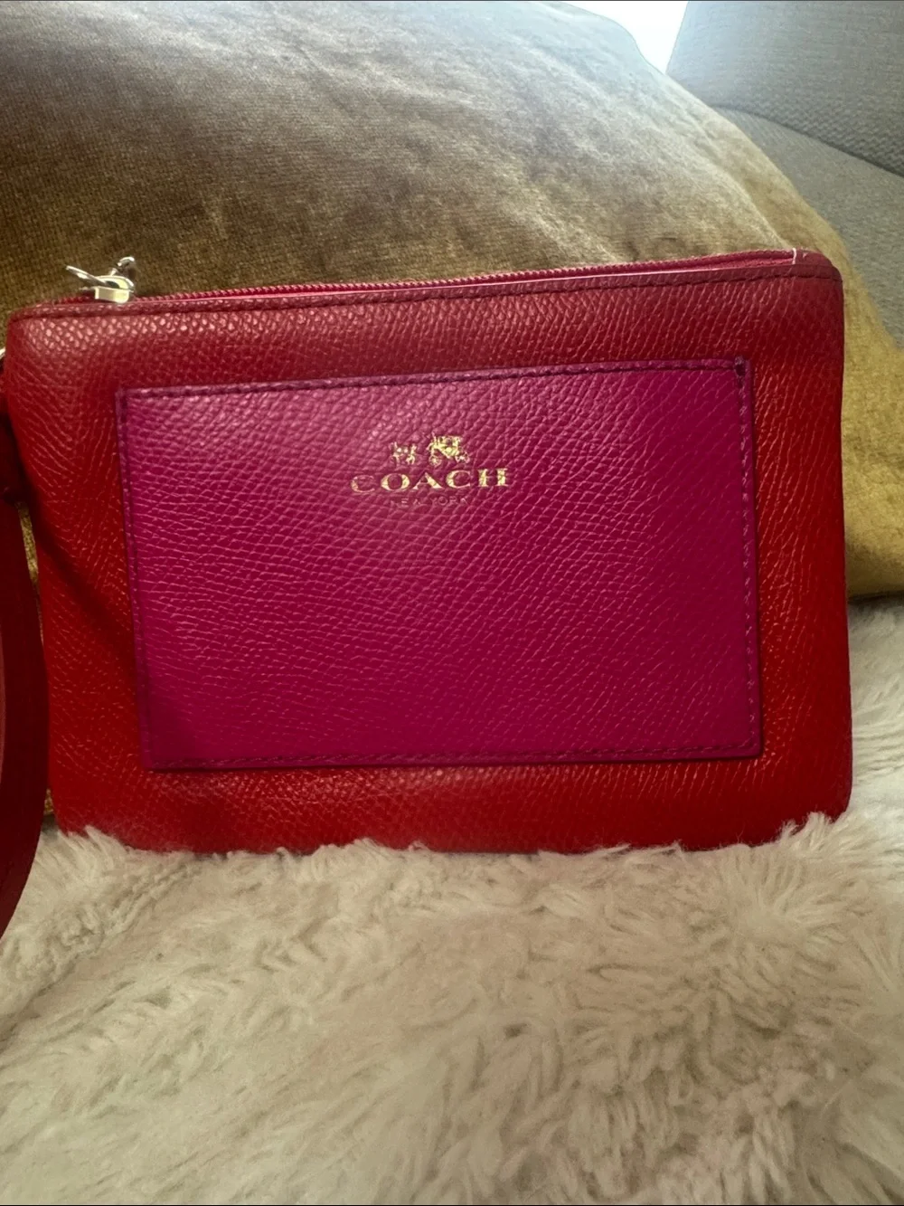 Coach Bi-Color Crossgrain Leather Small Corner Zip Wristlet